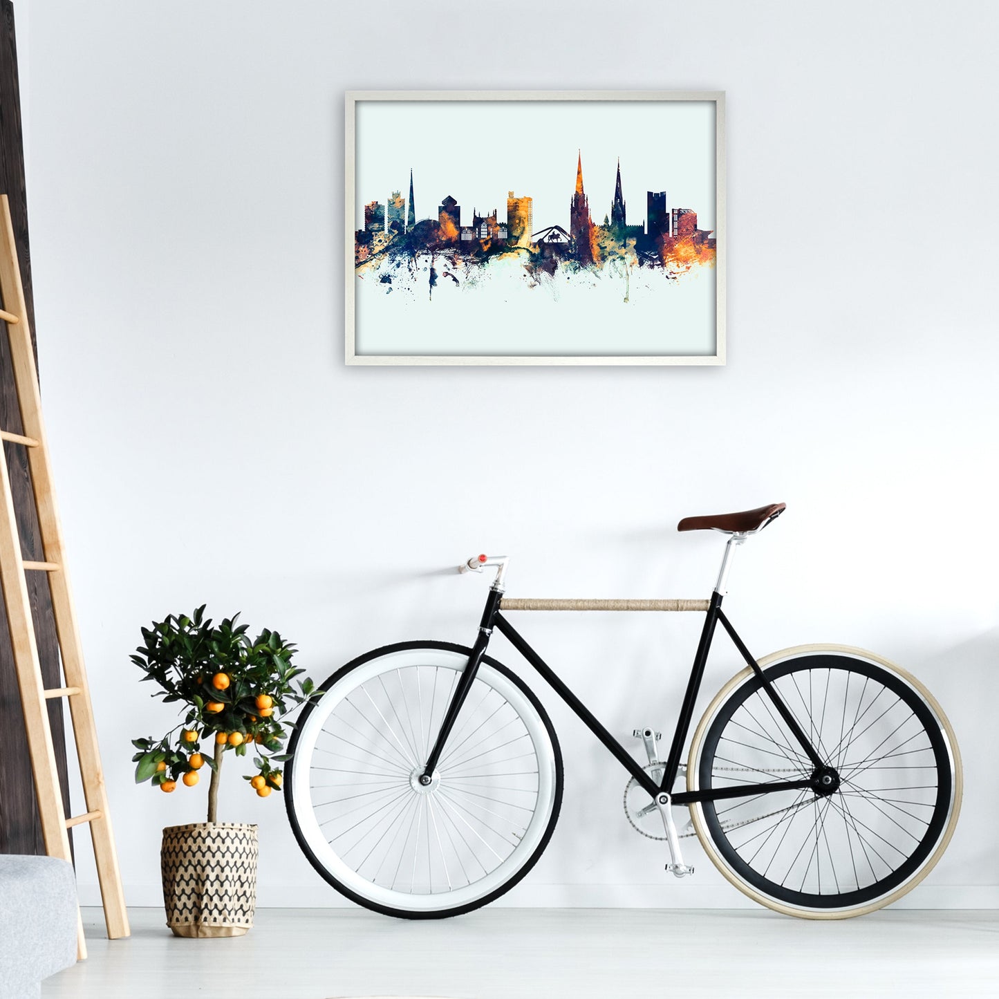 Coventry England Skyline Blau Orange Kunstdruck
