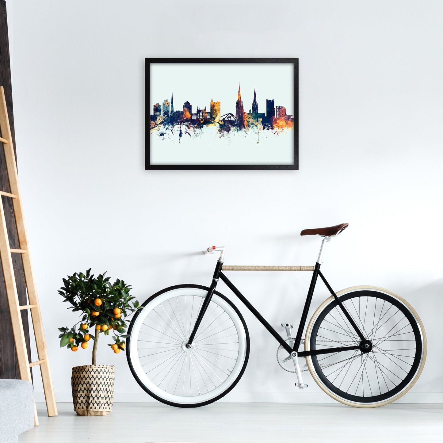 Coventry England Skyline Blau Orange Kunstdruck