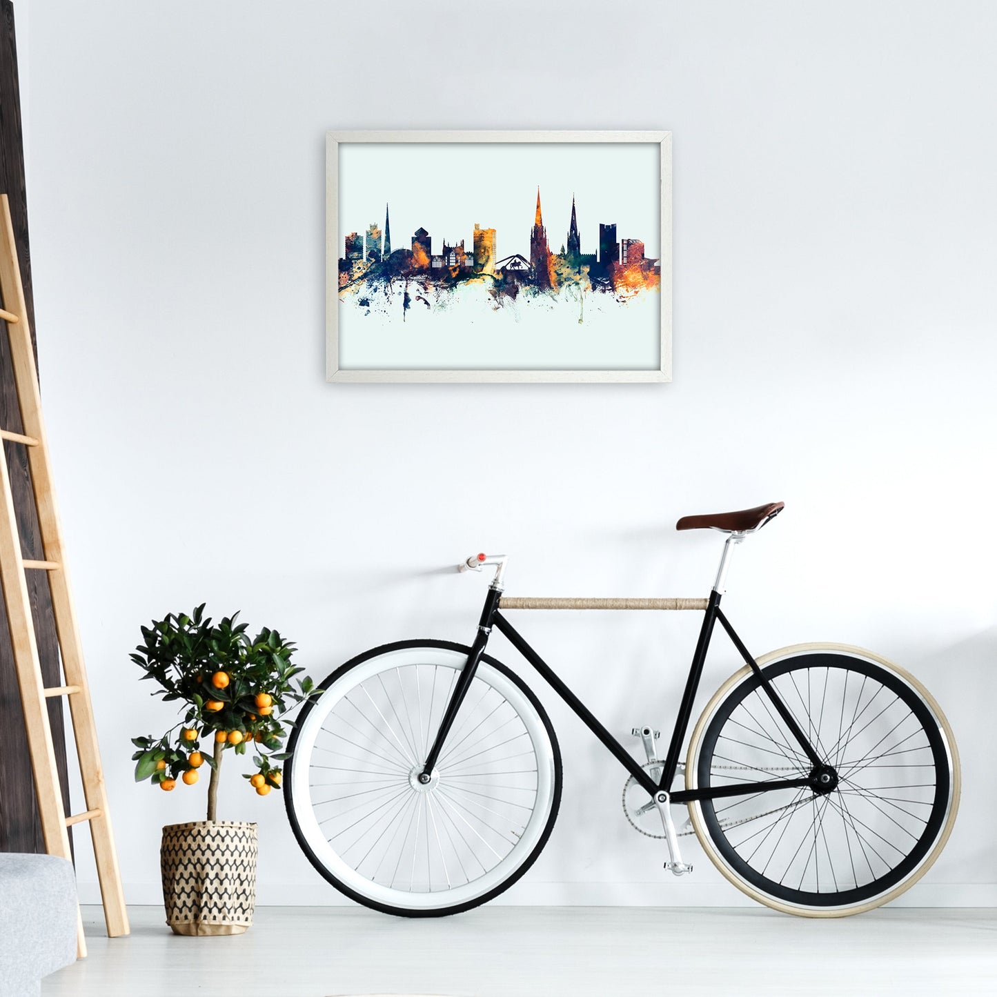 Coventry England Skyline Blau Orange Kunstdruck