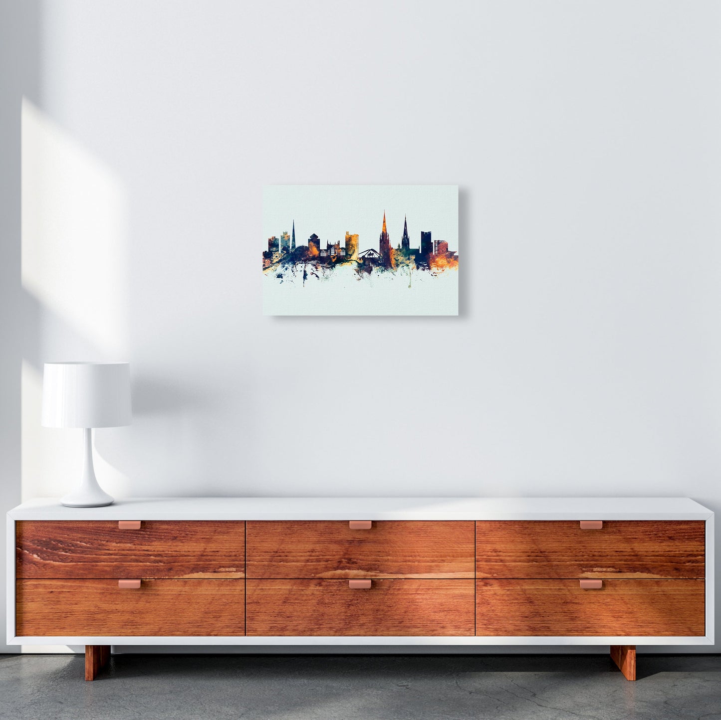 Coventry England Skyline Blau Orange Kunstdruck
