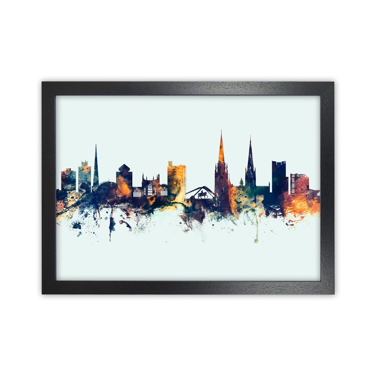 Coventry England Skyline Blau Orange Kunstdruck