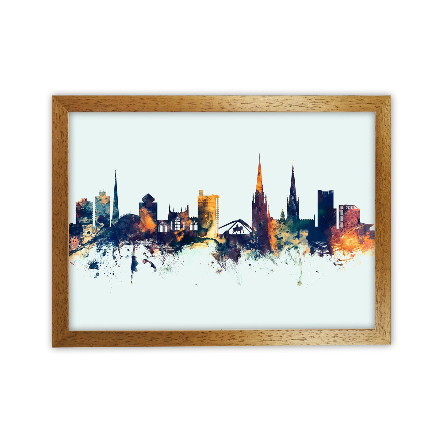 Coventry England Skyline Blau Orange Kunstdruck