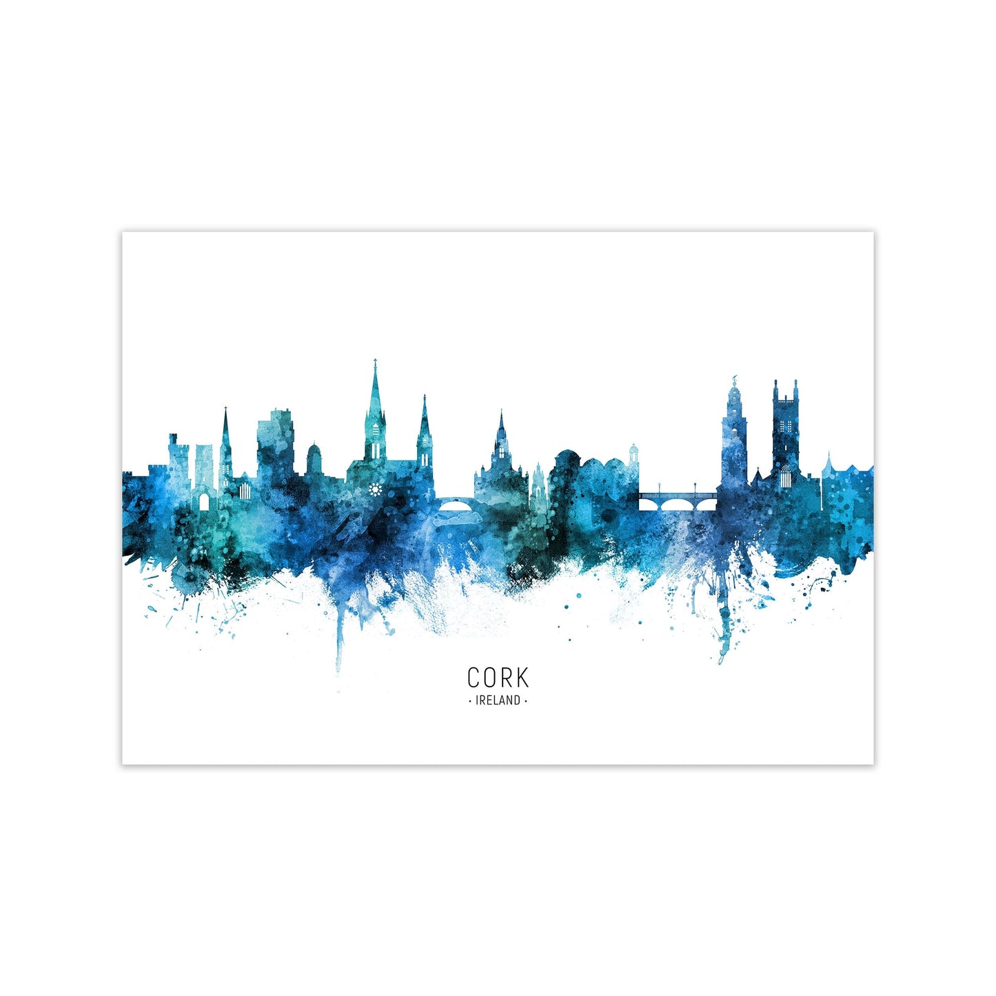 Kork Irland Skyline Blaue Stadtname Druck