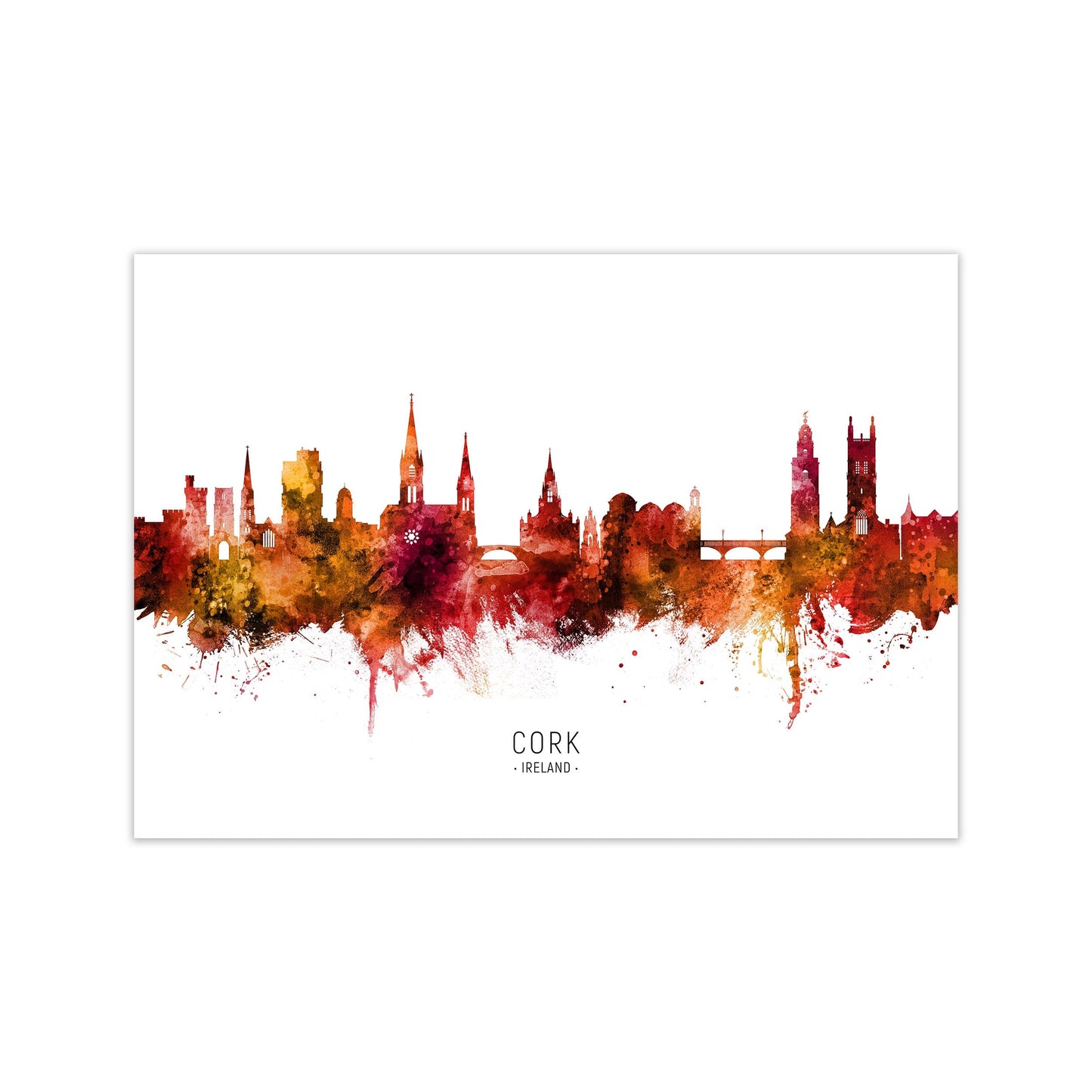 Kork Irland Skyline Rote Stadtname Druck