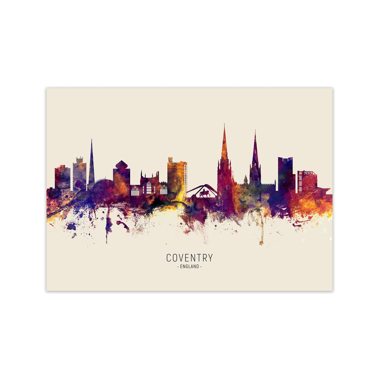 Coventry England Skyline Herbst Stadtname Kunstdruck