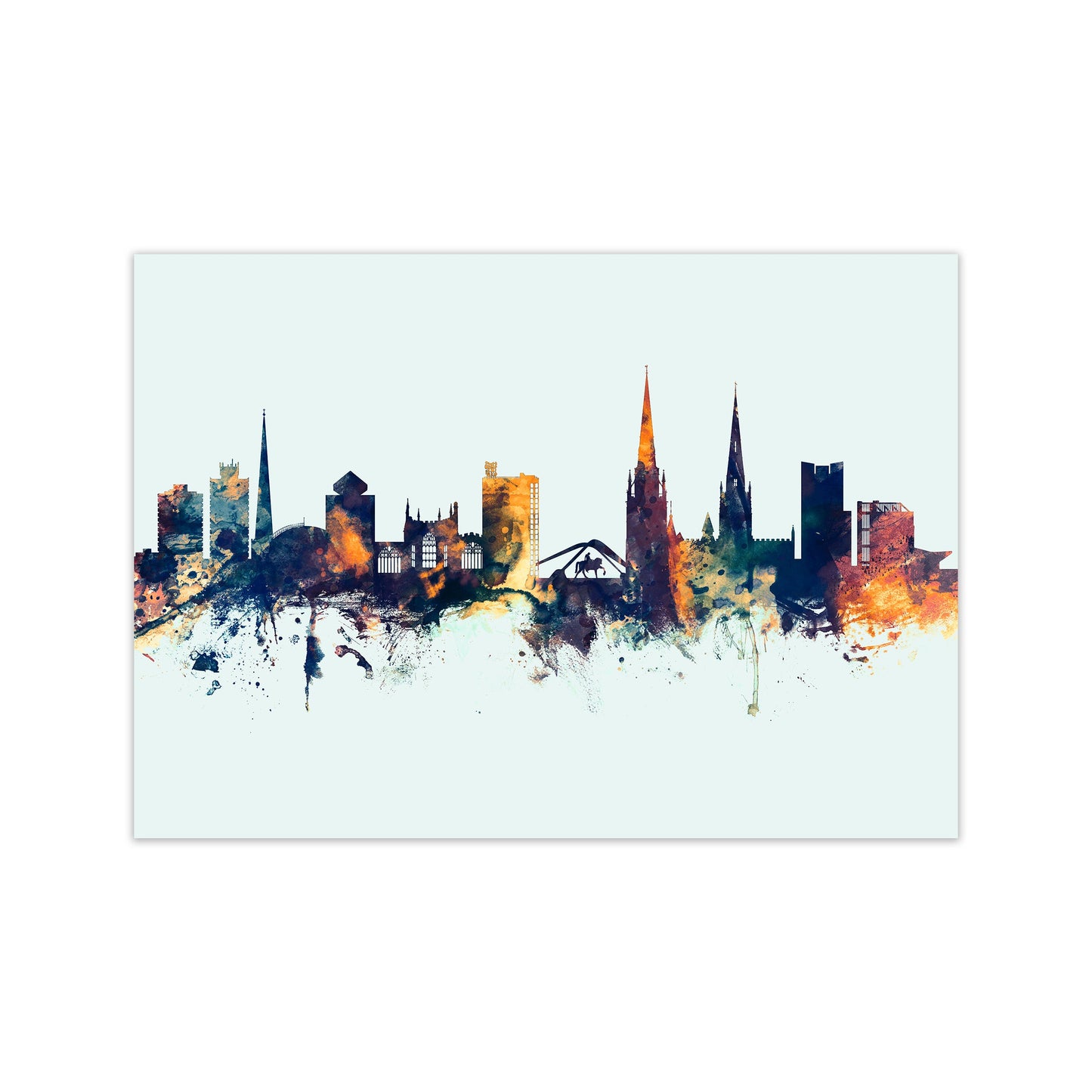 Coventry England Skyline Blau Orange Kunstdruck