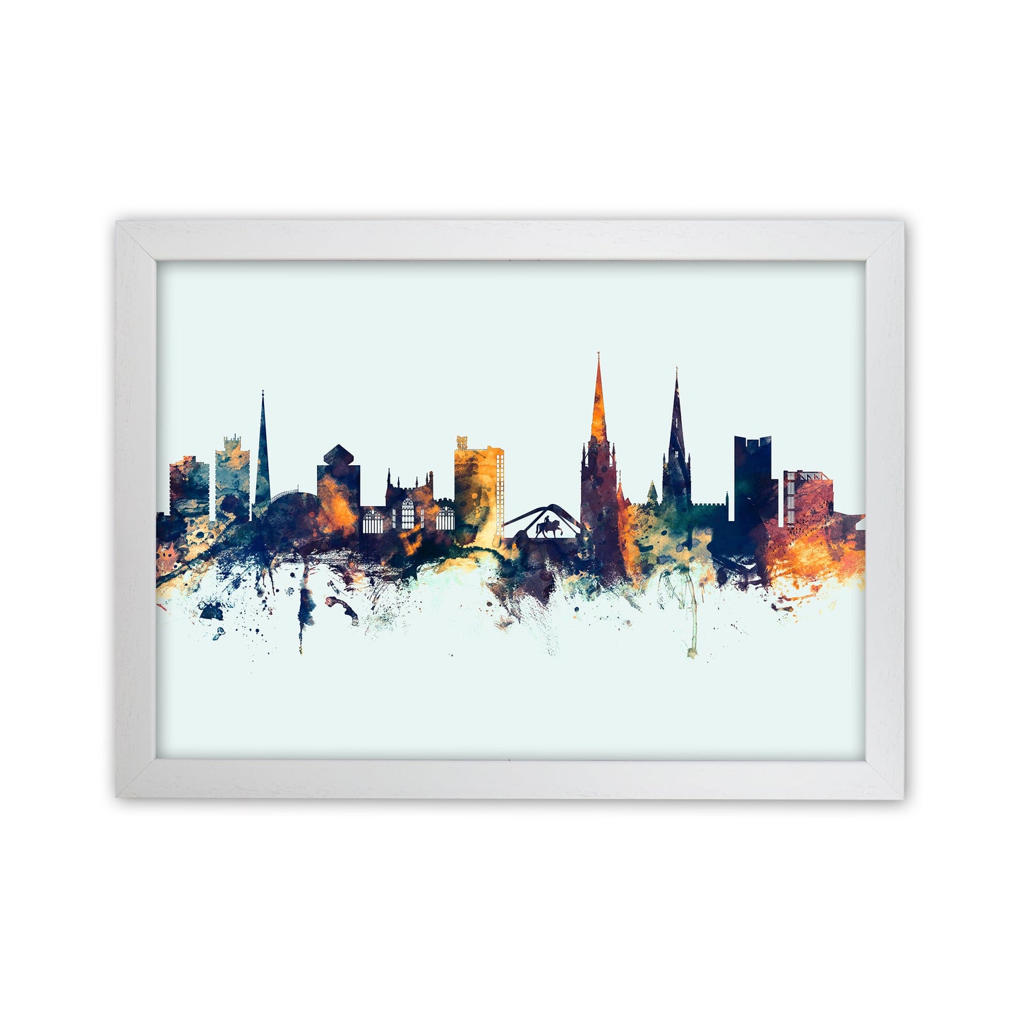 Coventry England Skyline Blau Orange Kunstdruck