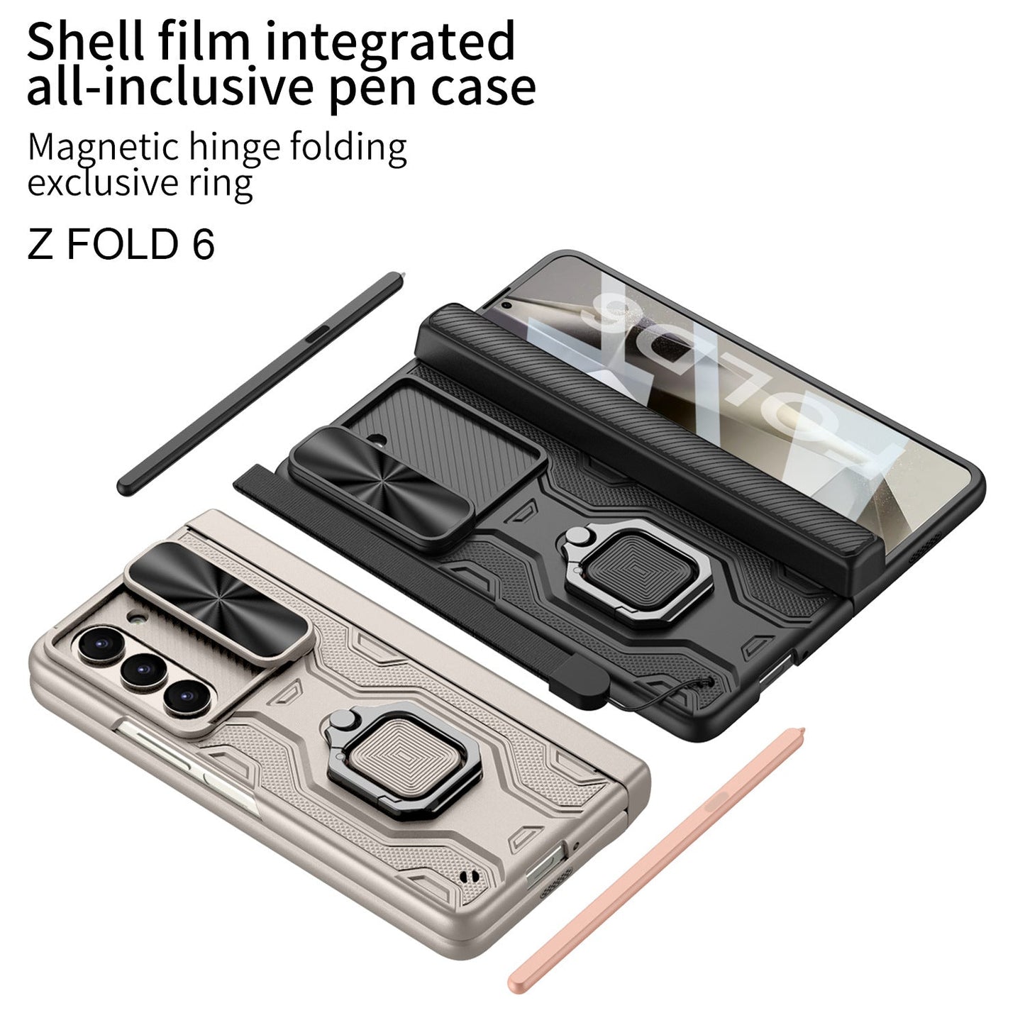 Frendorf | Magnetische Klapp-Handyhülle mit Stifthalter und Lanyard-Handgelenkband für Samsung Z Fold 6