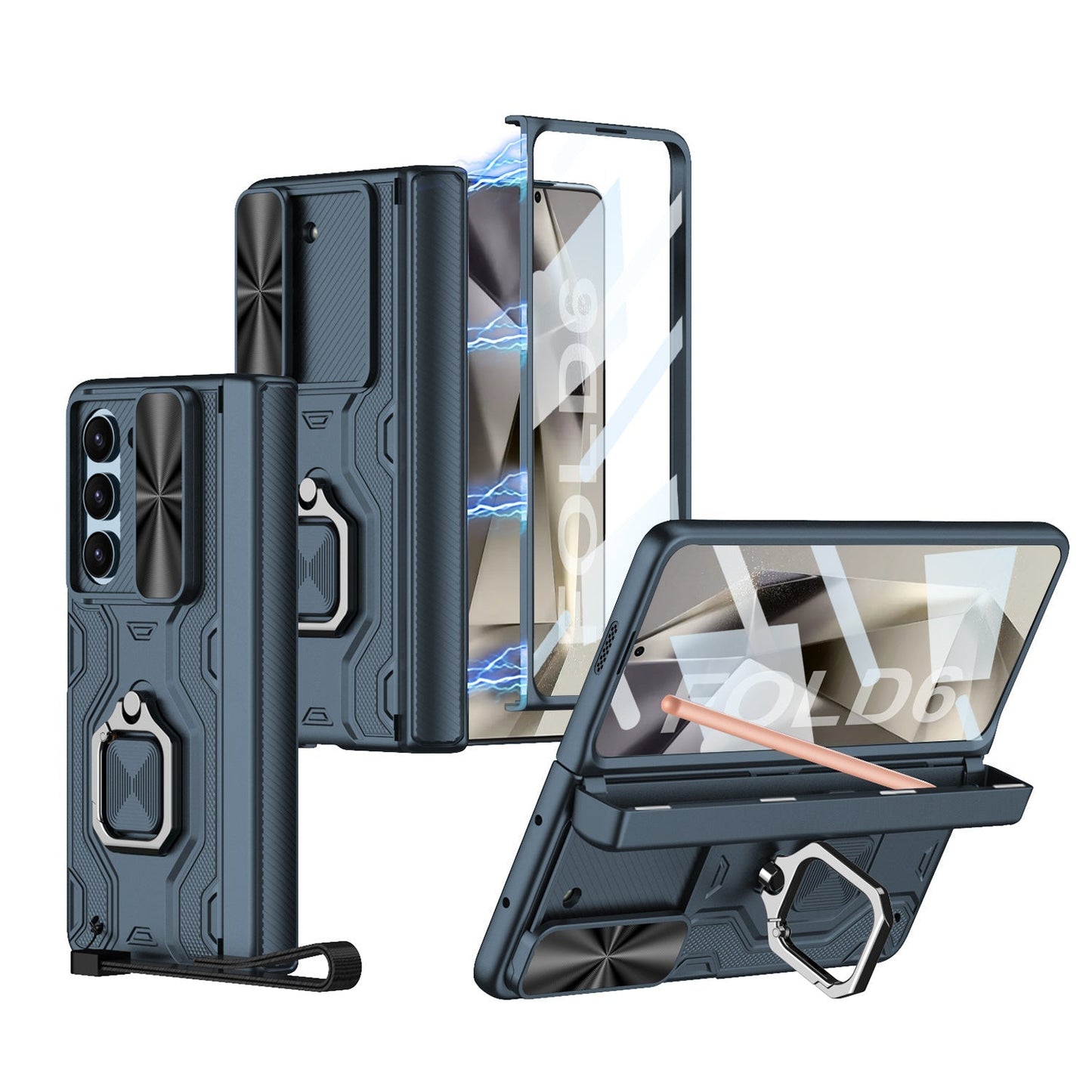 Frendorf | Magnetische Klapp-Handyhülle mit Stifthalter und Lanyard-Handgelenkband für Samsung Z Fold 6