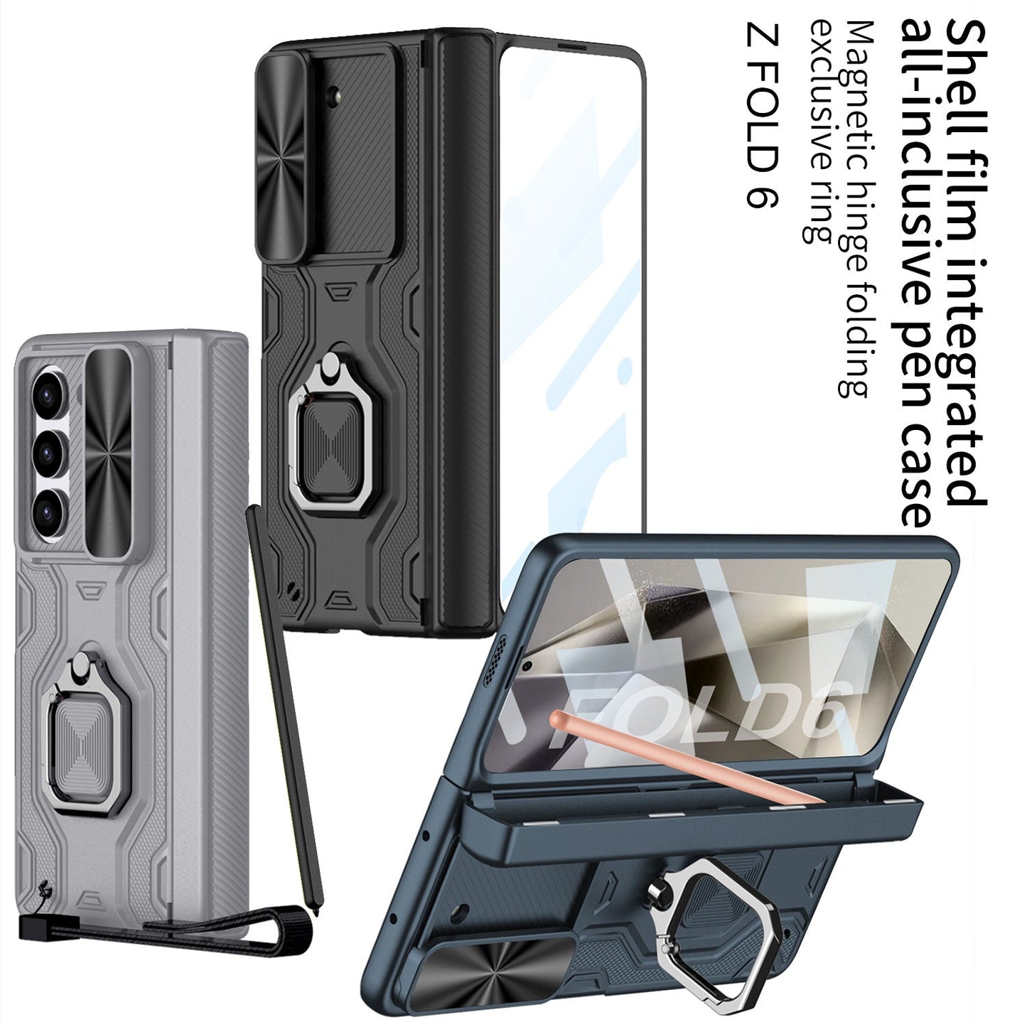 Frendorf | Magnetische Klapp-Handyhülle mit Stifthalter und Lanyard-Handgelenkband für Samsung Z Fold 6