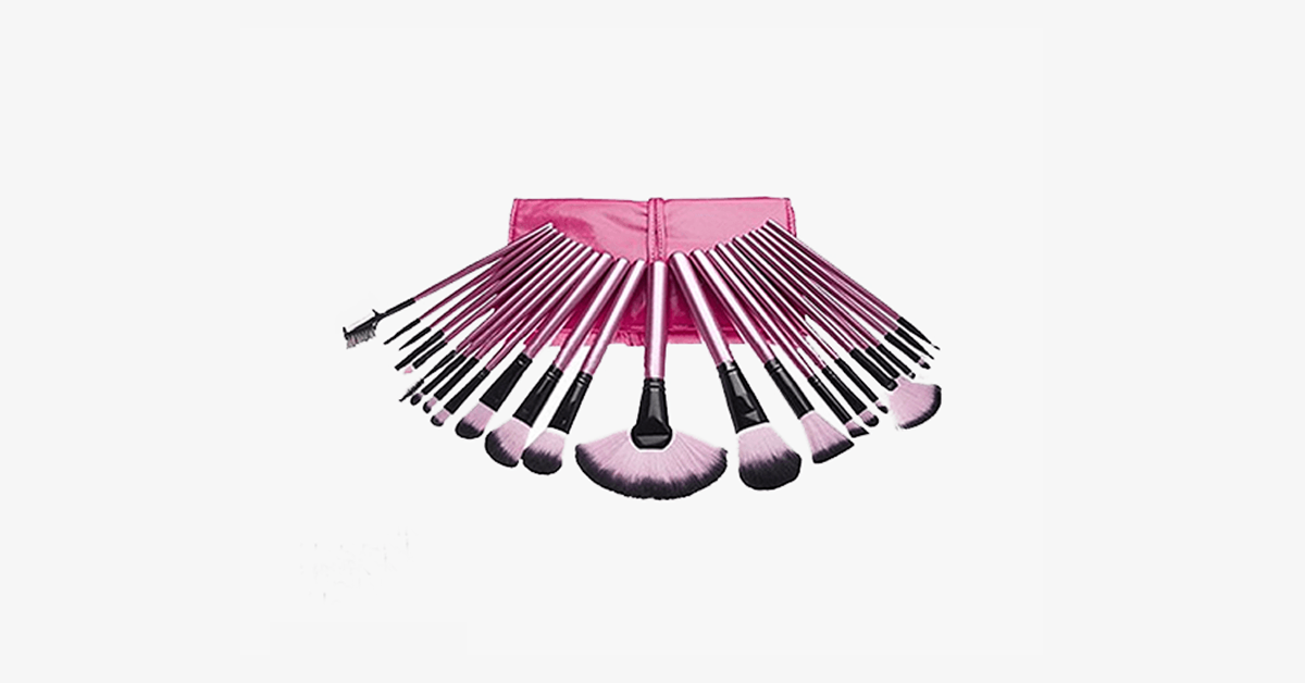 Frendorf | 24-teiliges professionelles Make-up-Pinselset mit Tasche - Hot Pink