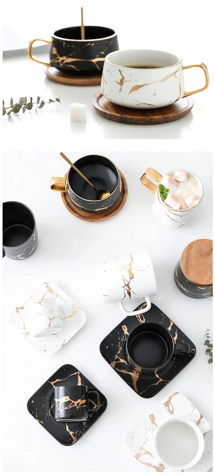 Marmormuster Kaffeetasse mit Goldverzierung