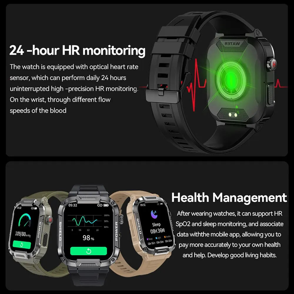 Frendorf | HUGH | Außen Militär Slim Uhr Männer | Bluetooth, IP68 Wasserdichte Fitness Smartwatch