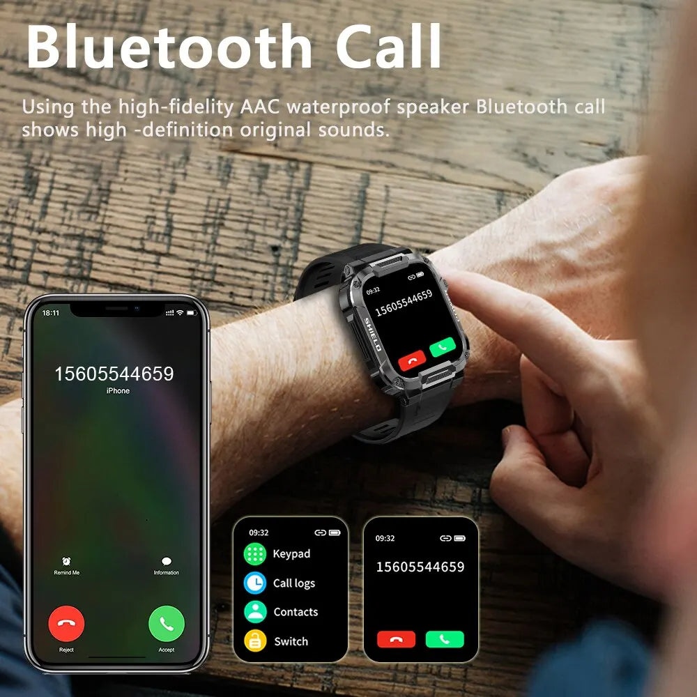 Frendorf | HUGH | Außen Militär Slim Uhr Männer | Bluetooth, IP68 Wasserdichte Fitness Smartwatch
