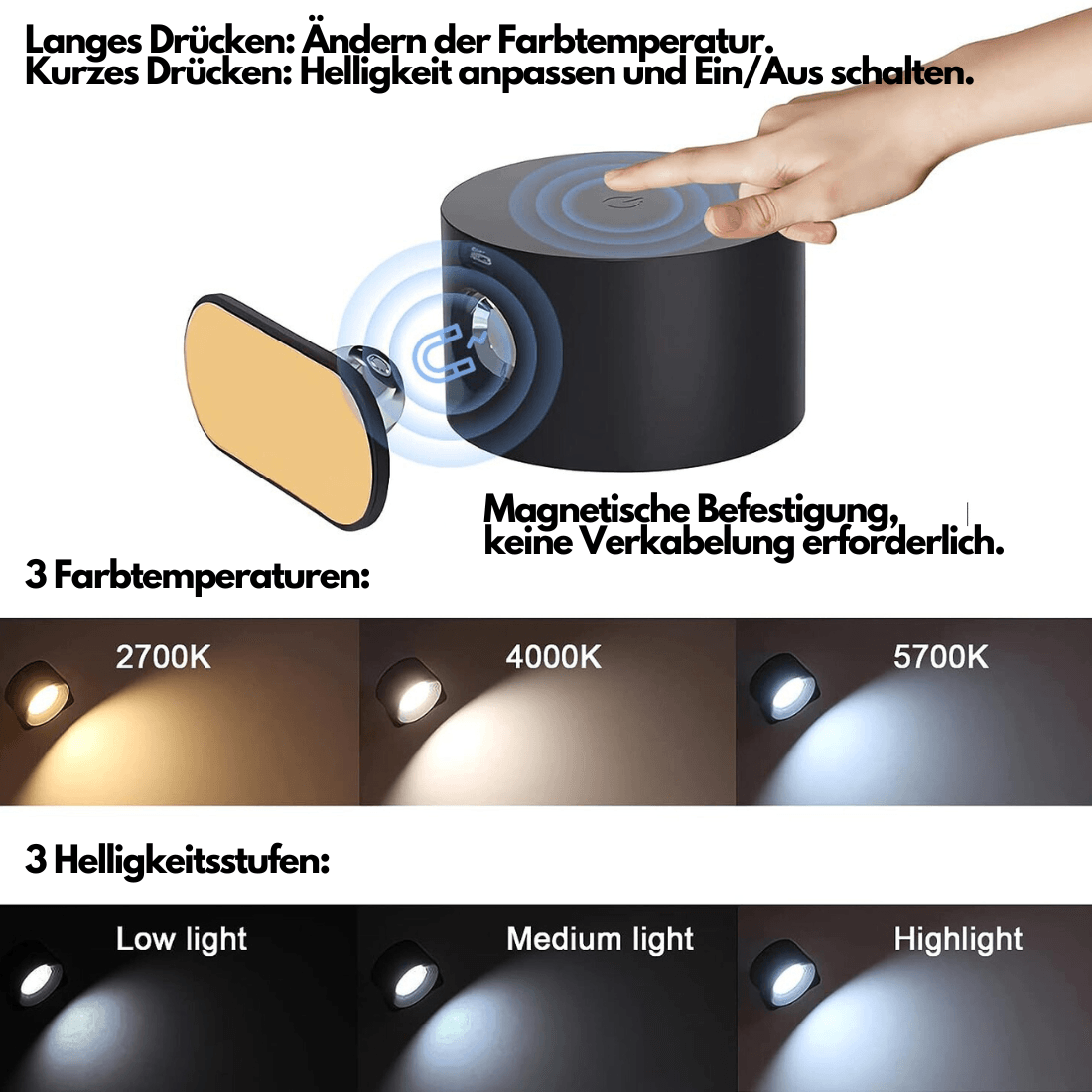Frendorf | 360° kabellose wiederaufladbare Wandleuchte