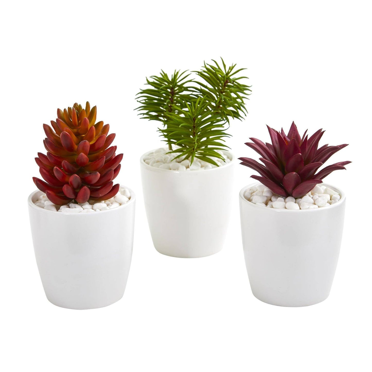 Gemischte Sukkulente Künstliche Pflanze in Weißer Vase (Set von 3)