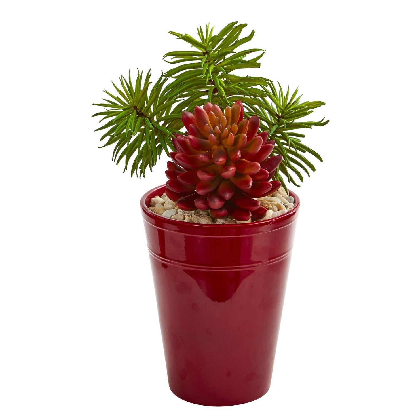 Gemischte Sukkulenten Kunstpflanze in burgunderfarbener Vase (Set von 2)