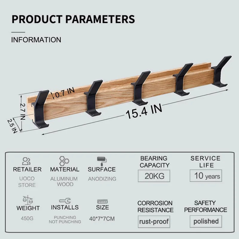 Frendorf | Wandgarderobe mit beweglichen Haken – Skandinavisches Design aus Holz Metall