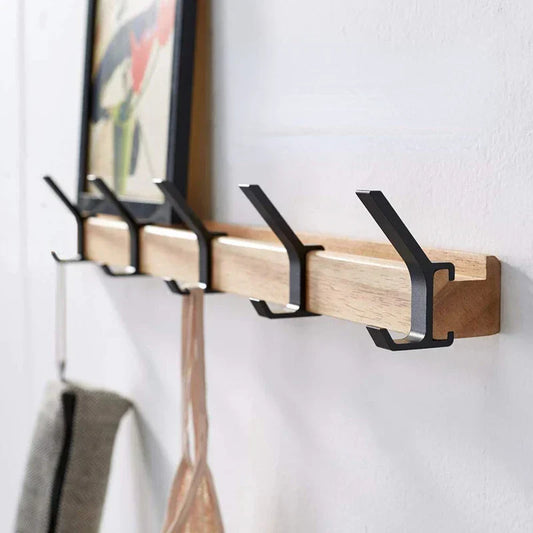 Frendorf | Wandgarderobe mit beweglichen Haken – Skandinavisches Design aus Holz Metall