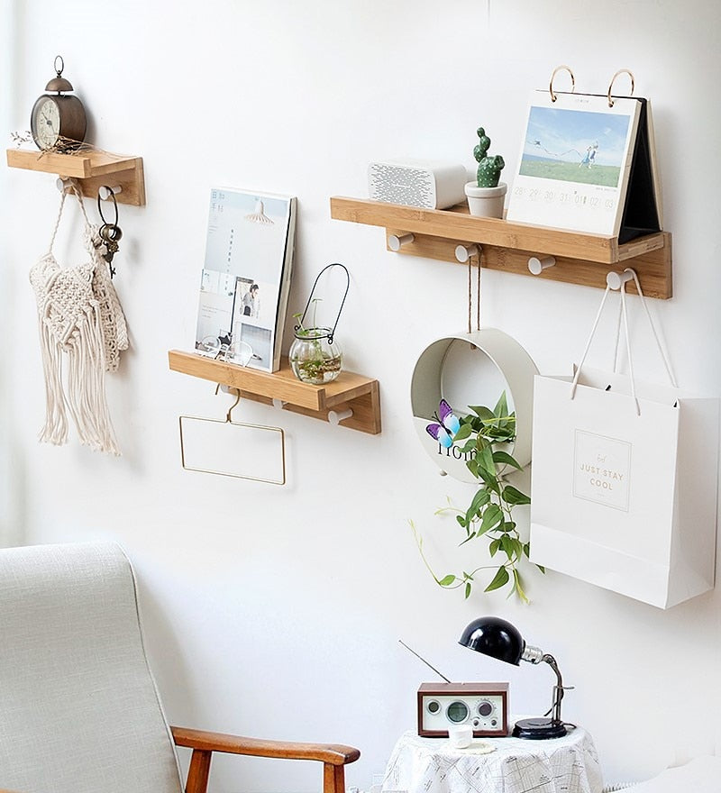 Frendorf | ShelfMaven Wandregal mit Haken | Platzsparende Aufbewahrung | Funktional & Dekorativ | Ideal für Küche & Bad
