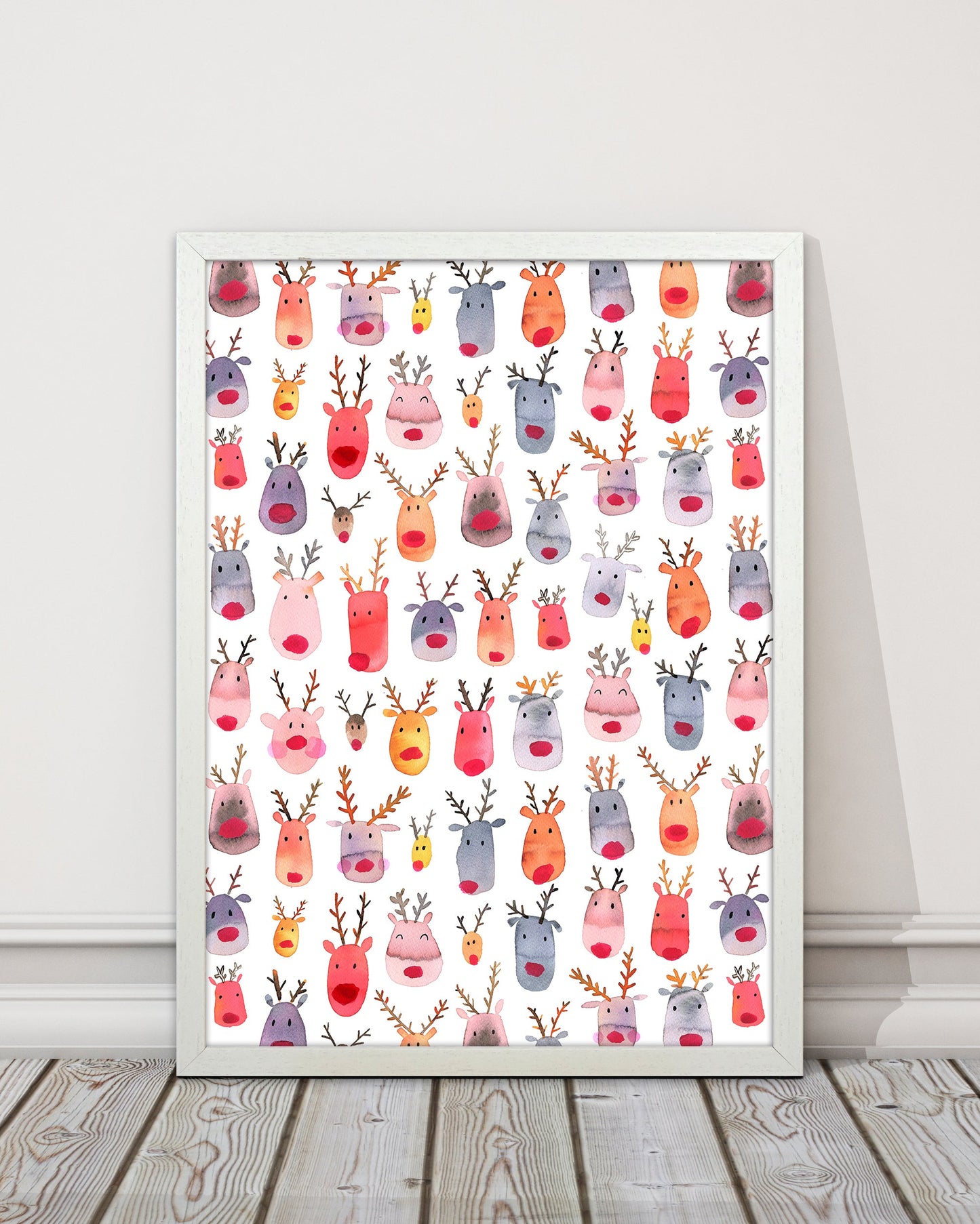 Niedliche Winter-Rehe Kinder Abstract Kunstdruck