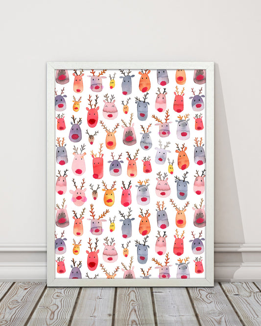 Niedliche Winter-Rehe Kinder Abstract Kunstdruck