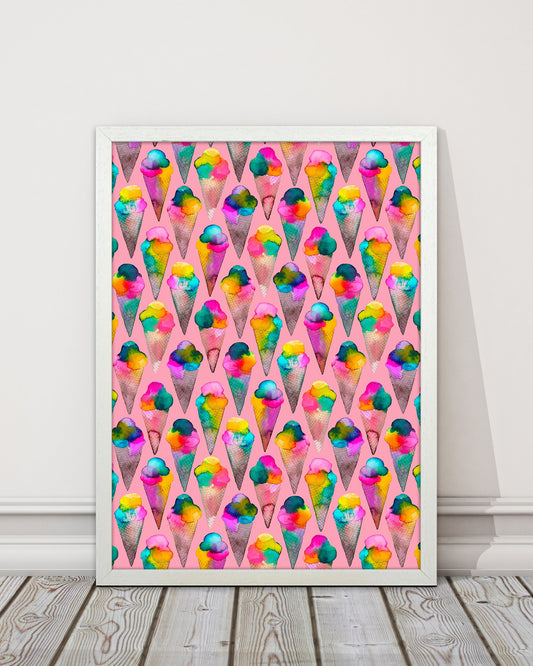 Cute Ice Creams Kids Pink Abstract Art Print