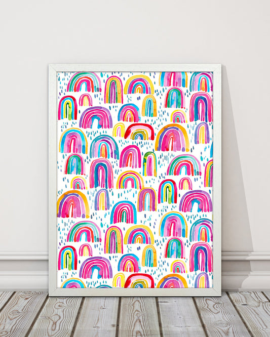 Niedliches Aquarell Regenbögen Abstract Art Print