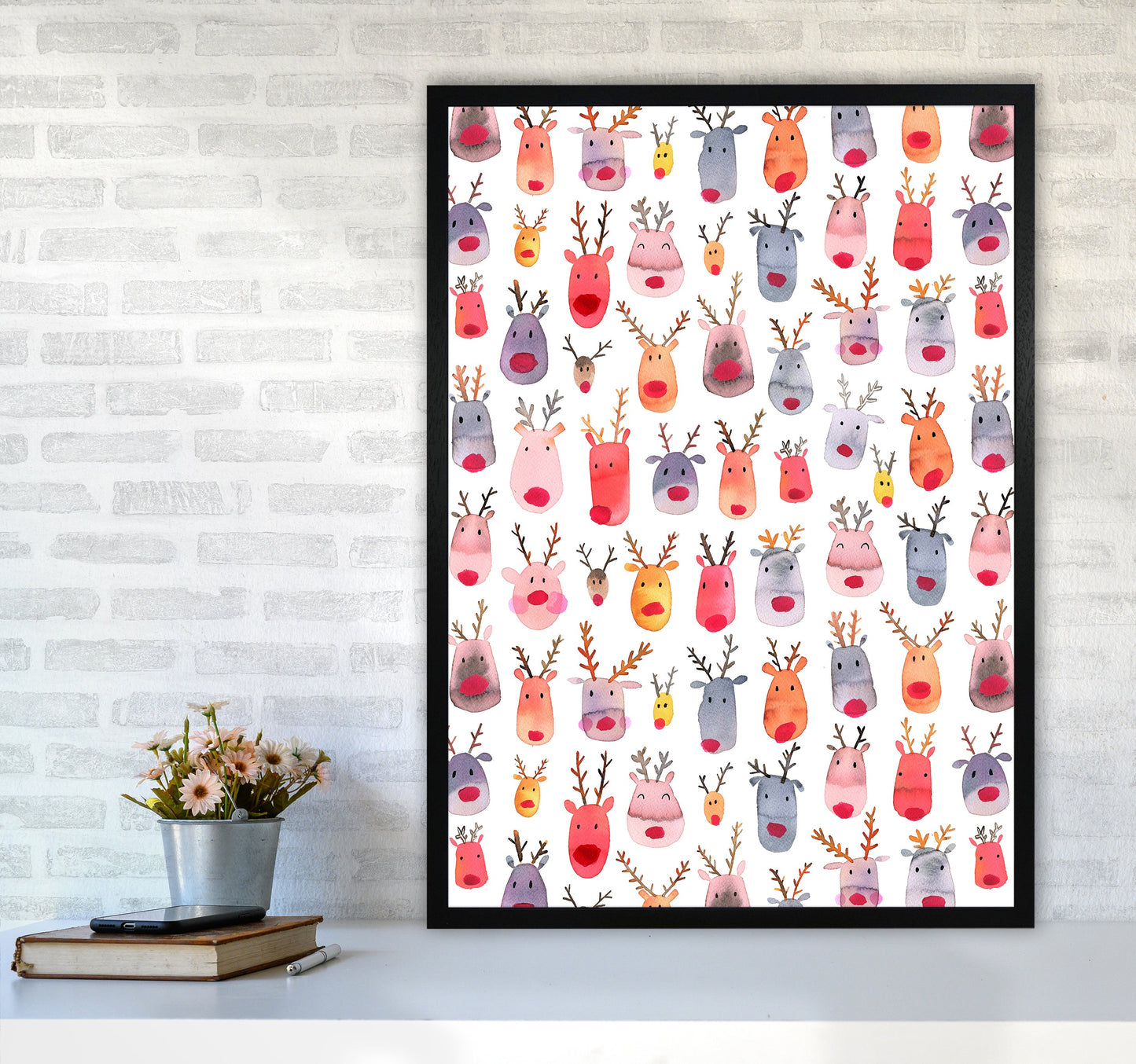 Niedliche Winter-Rehe Kinder Abstract Kunstdruck