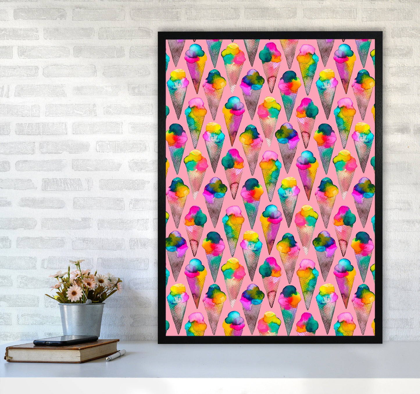 Cute Ice Creams Kids Pink Abstract Art Print