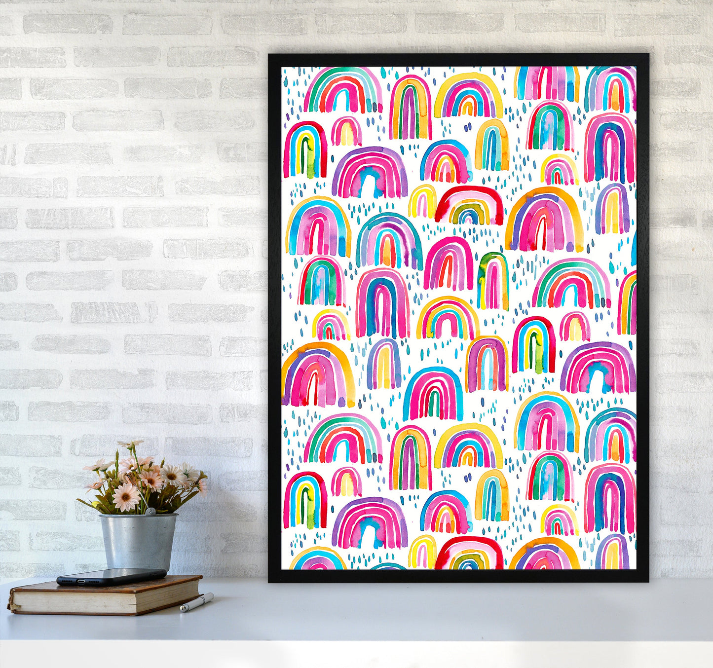 Niedliches Aquarell Regenbögen Abstract Art Print