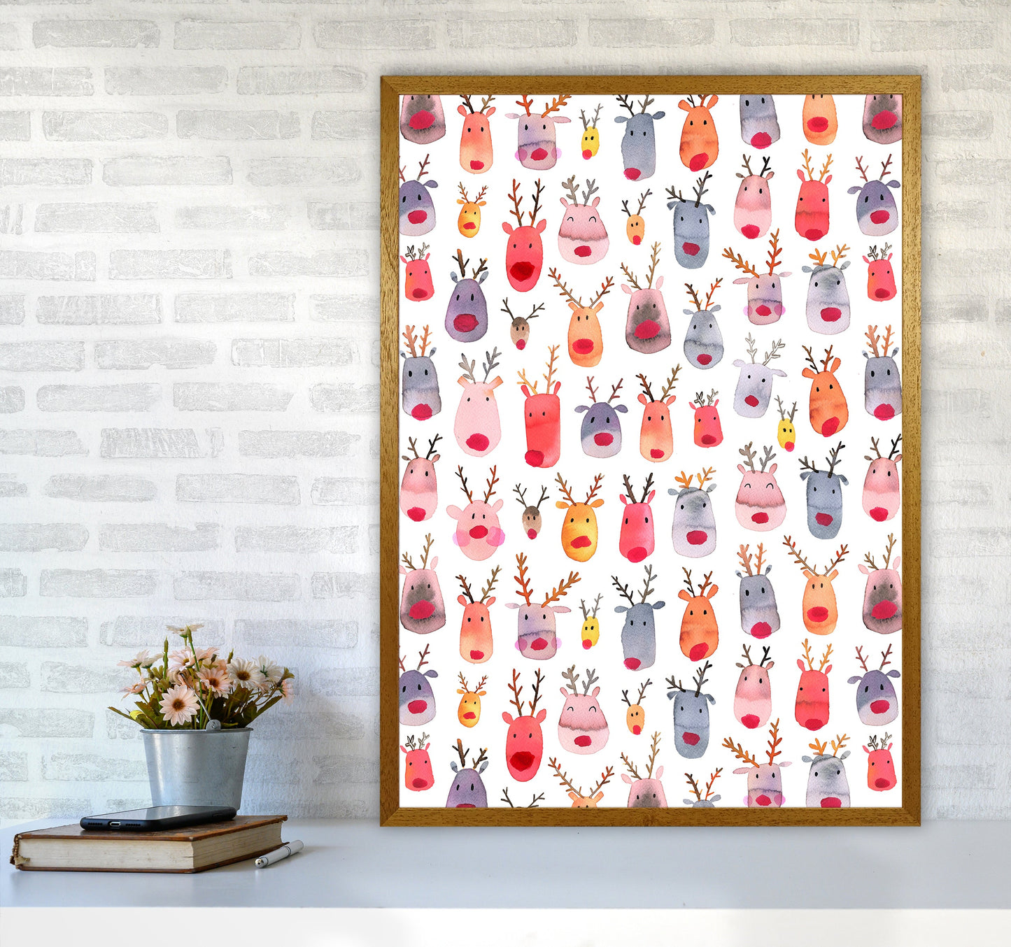Niedliche Winter-Rehe Kinder Abstract Kunstdruck