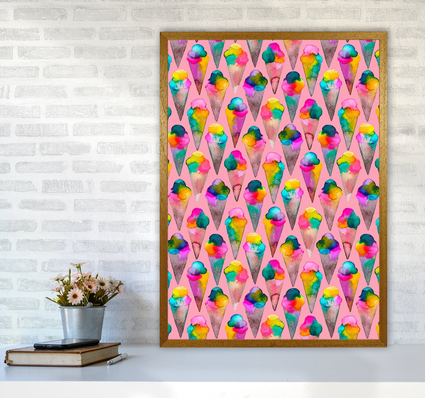 Cute Ice Creams Kids Pink Abstract Art Print