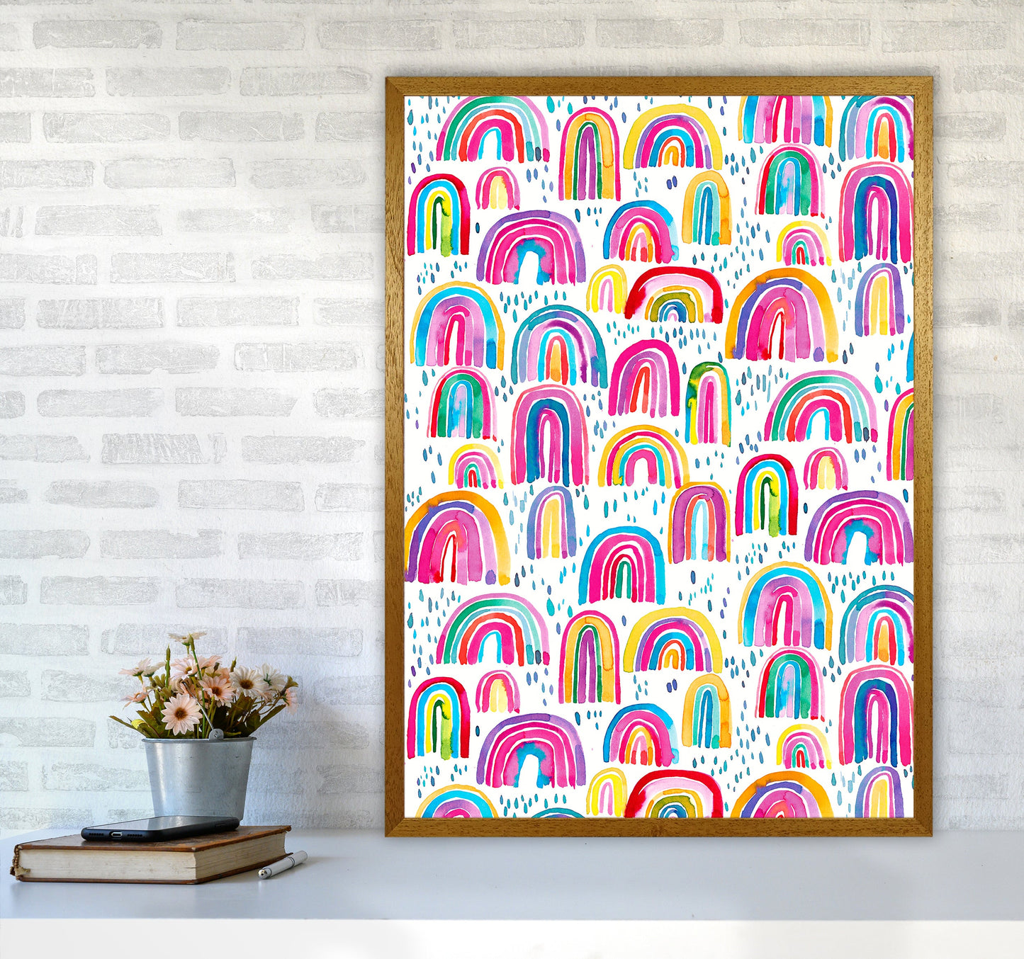 Niedliches Aquarell Regenbögen Abstract Art Print