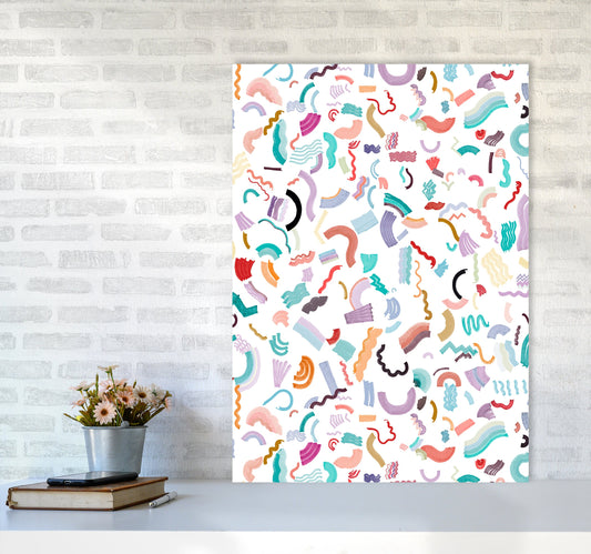 Curly und Zickzack-Streifen Weiß Abstract Kunst Druck