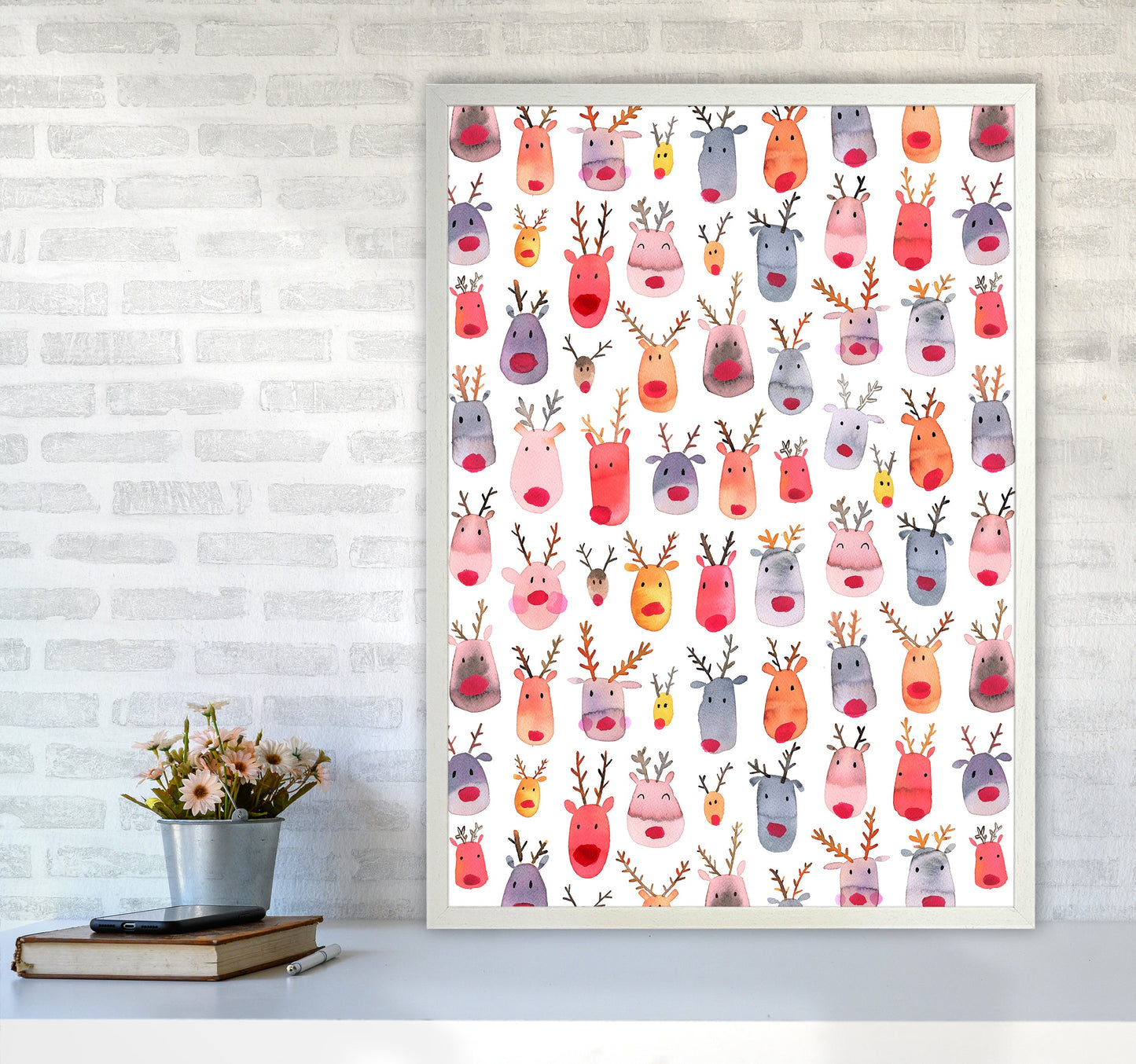 Niedliche Winter-Rehe Kinder Abstract Kunstdruck