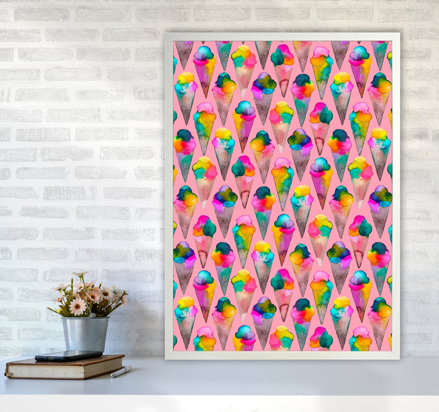 Cute Ice Creams Kids Pink Abstract Art Print