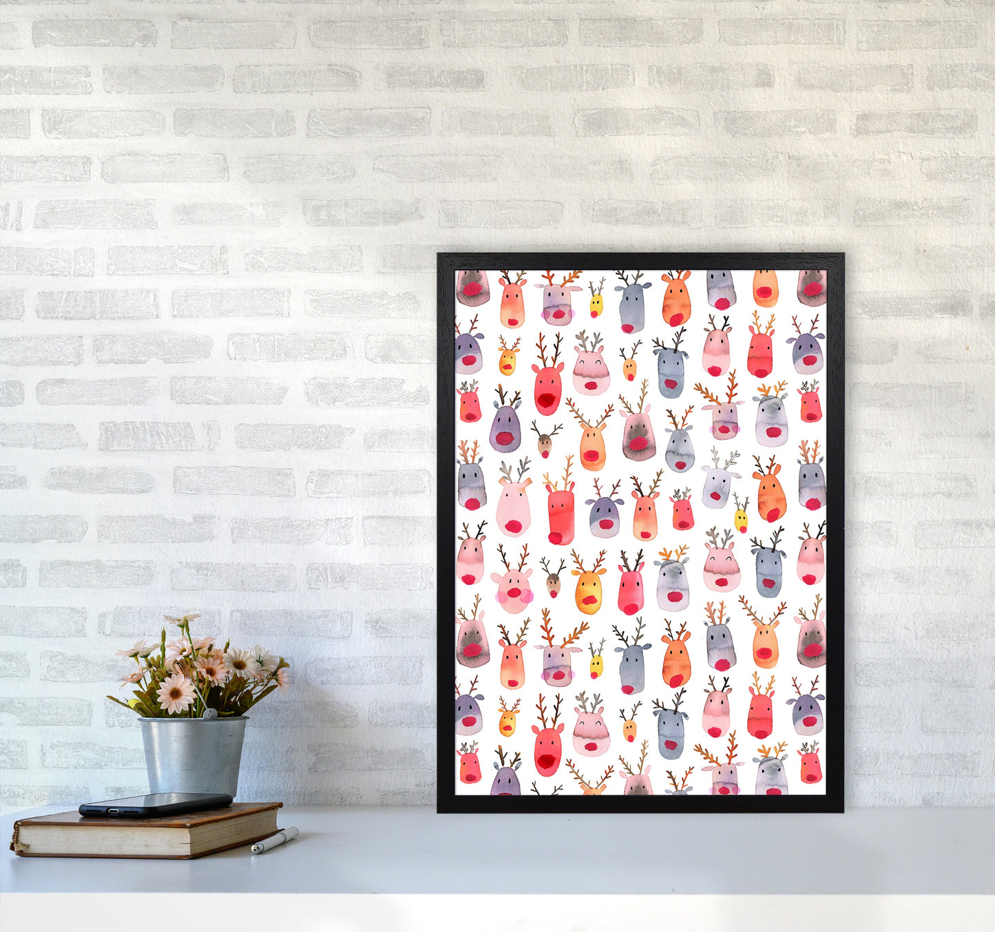 Niedliche Winter-Rehe Kinder Abstract Kunstdruck