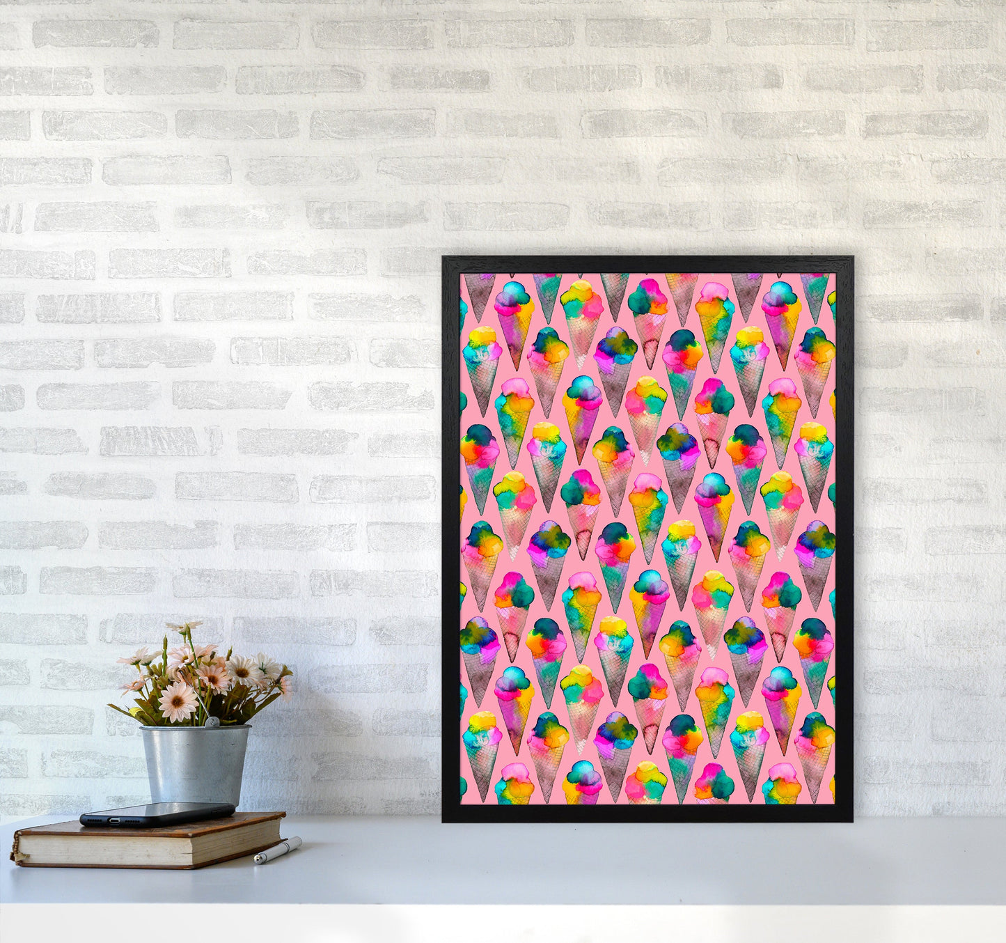 Cute Ice Creams Kids Pink Abstract Art Print