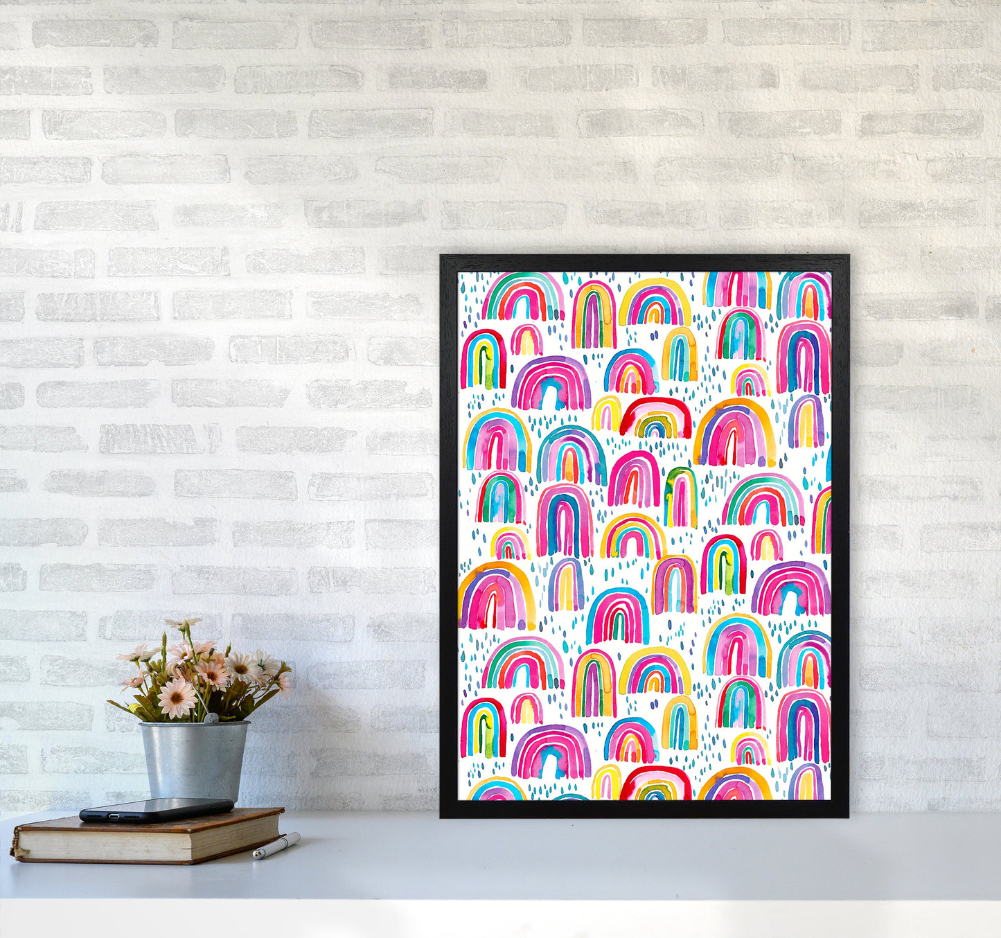Niedliches Aquarell Regenbögen Abstract Art Print
