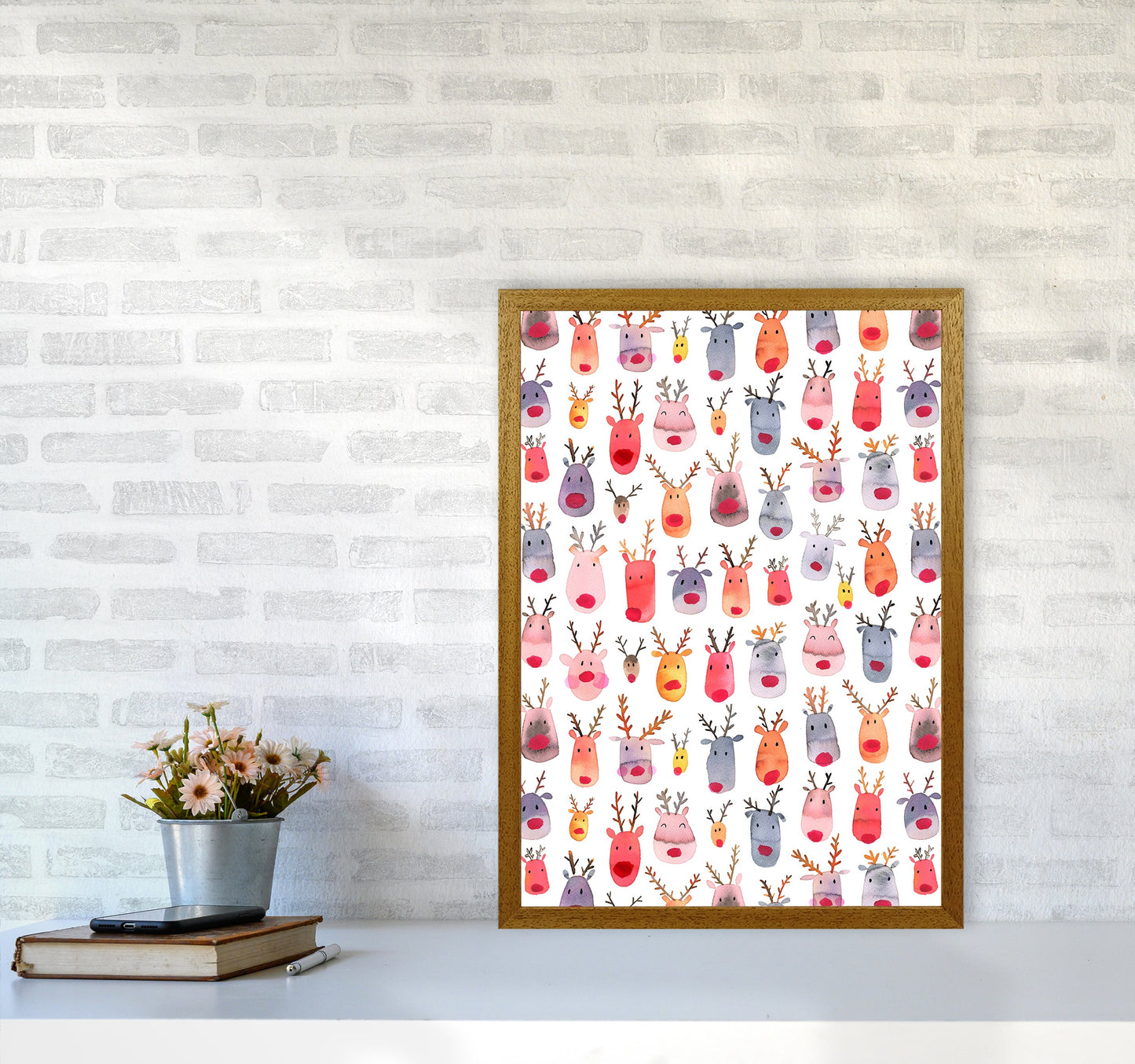 Niedliche Winter-Rehe Kinder Abstract Kunstdruck