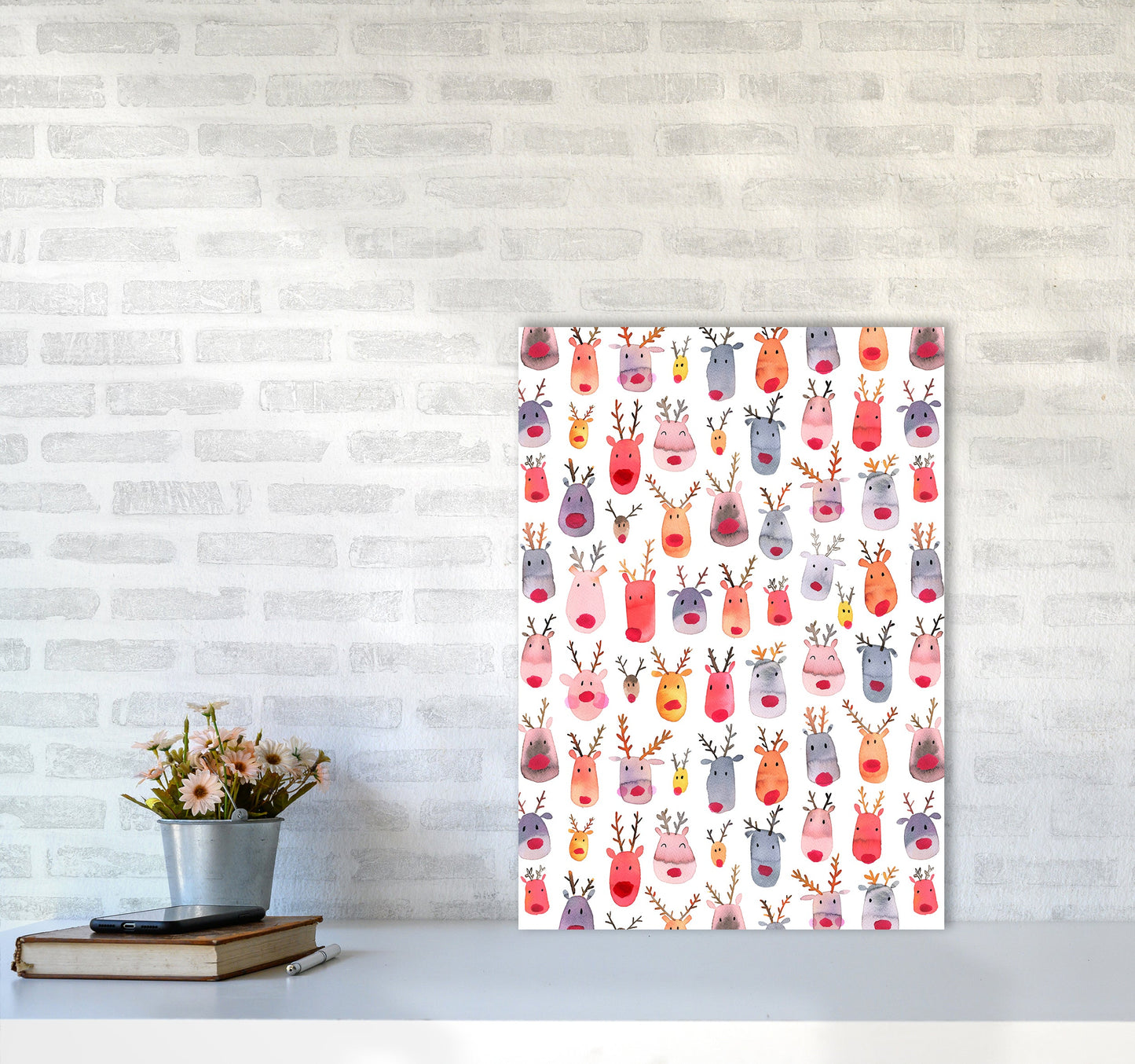 Niedliche Winter-Rehe Kinder Abstract Kunstdruck