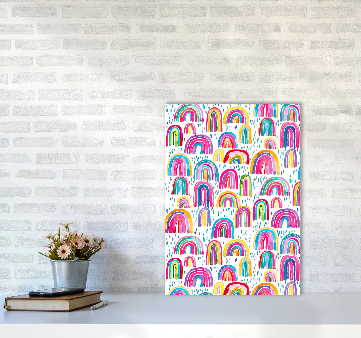 Niedliches Aquarell Regenbögen Abstract Art Print