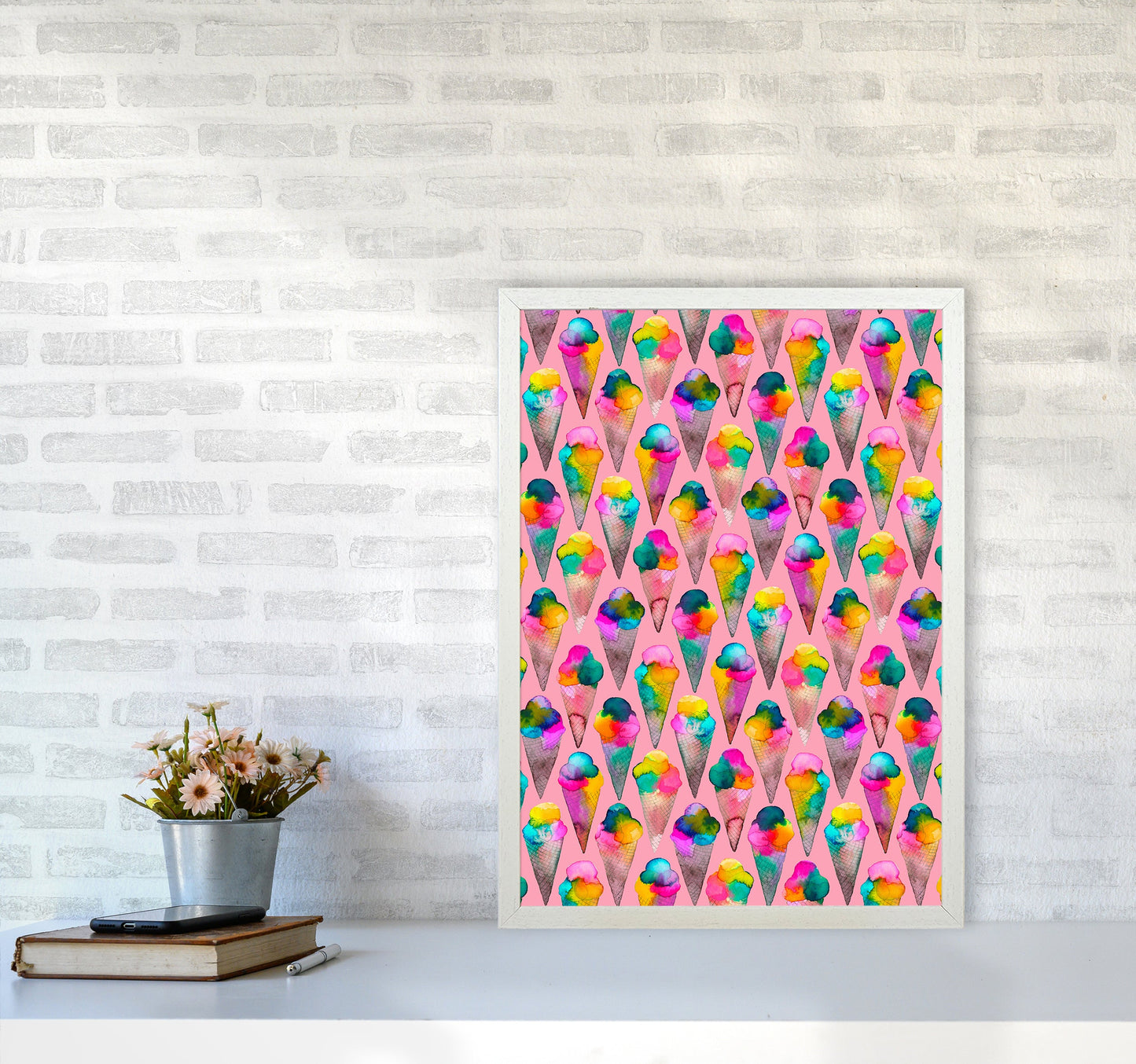 Cute Ice Creams Kids Pink Abstract Art Print