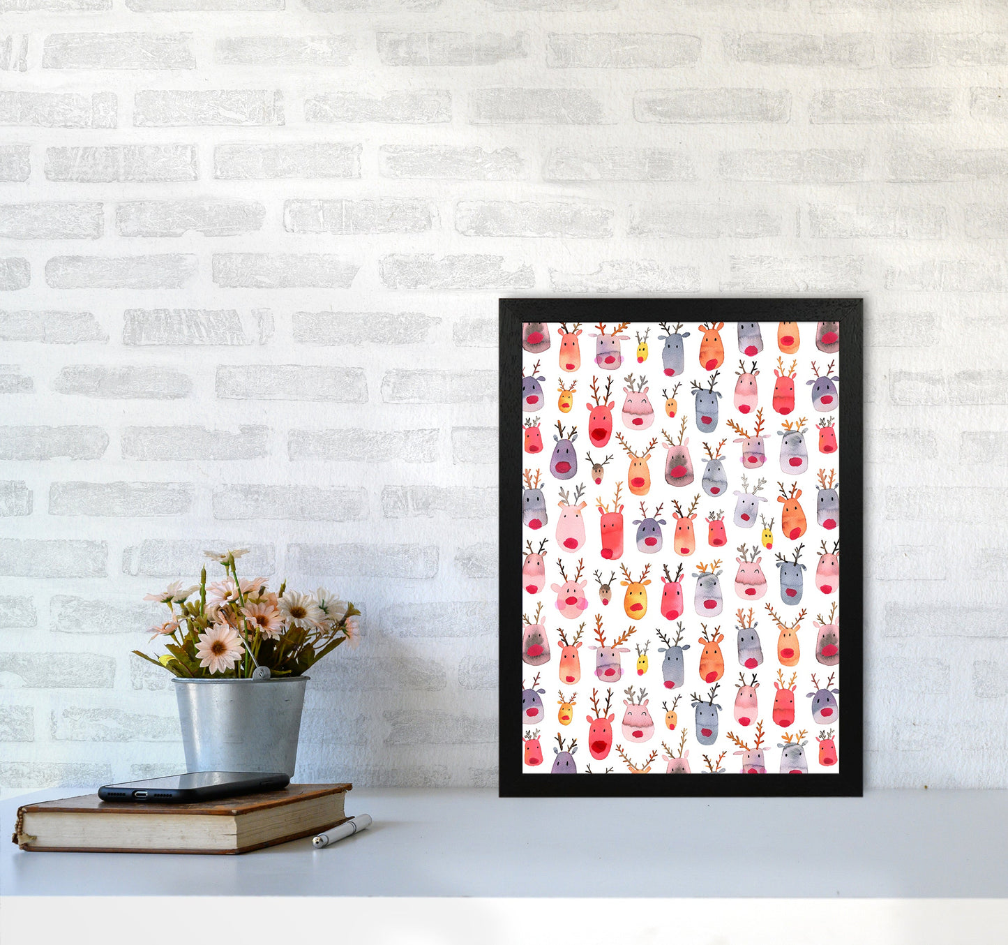 Niedliche Winter-Rehe Kinder Abstract Kunstdruck