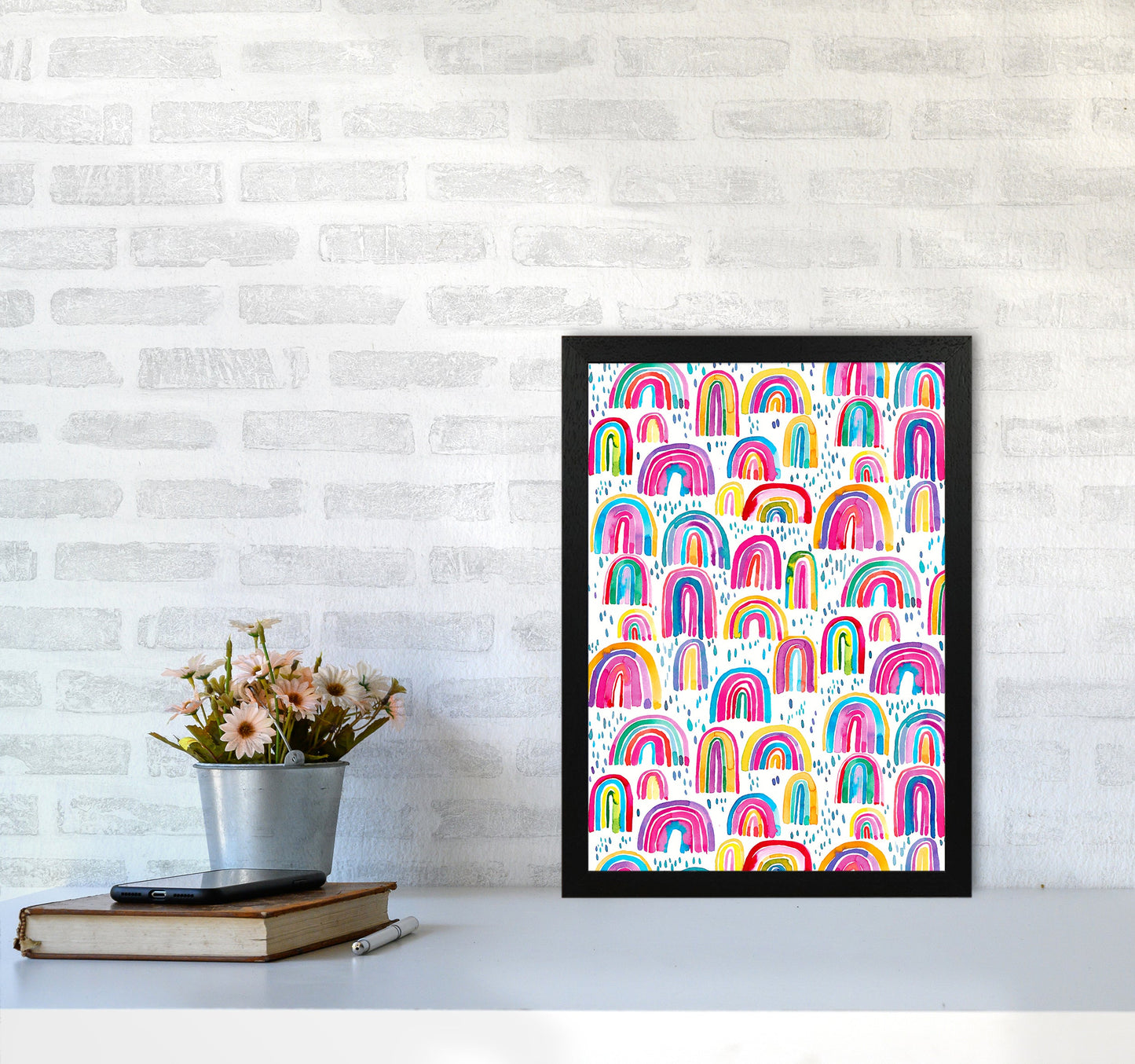 Niedliches Aquarell Regenbögen Abstract Art Print