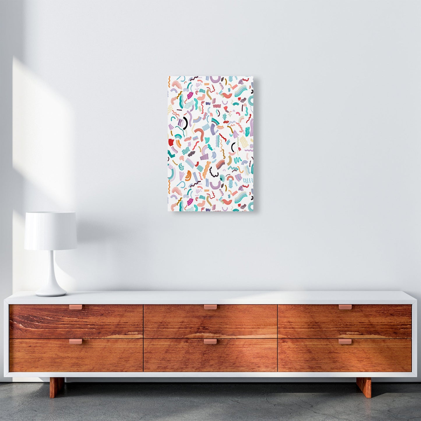 Curly und Zickzack-Streifen Weiß Abstract Kunst Druck