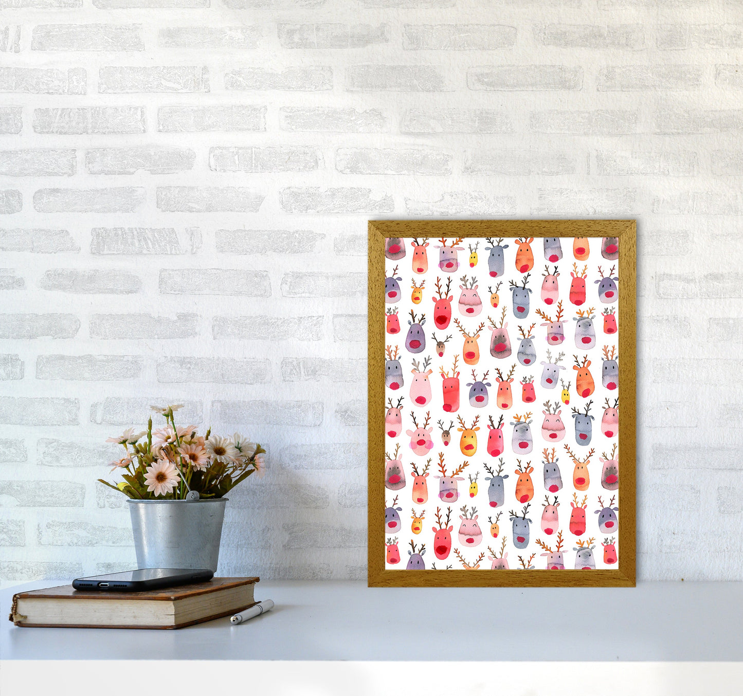 Niedliche Winter-Rehe Kinder Abstract Kunstdruck
