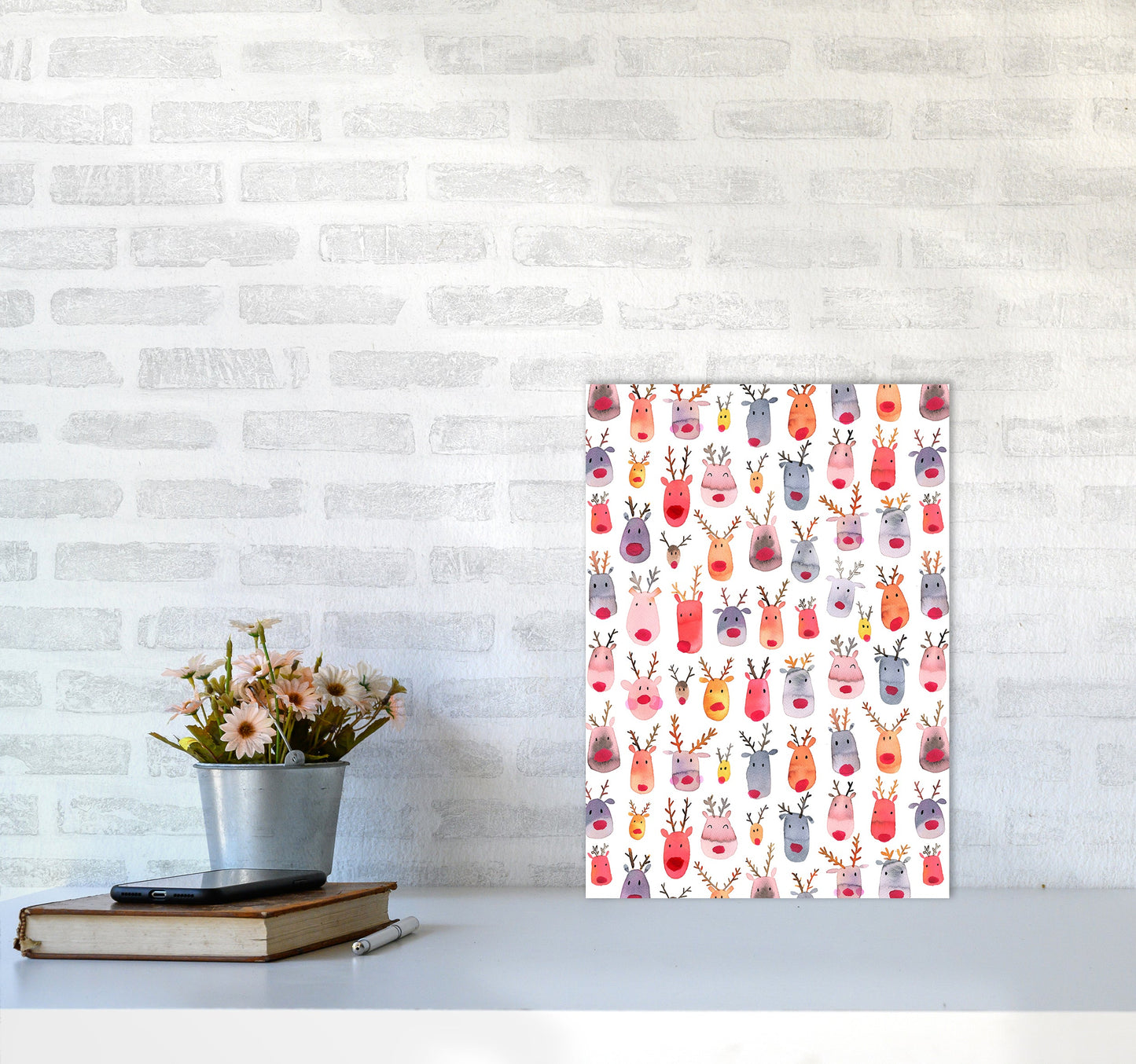 Niedliche Winter-Rehe Kinder Abstract Kunstdruck