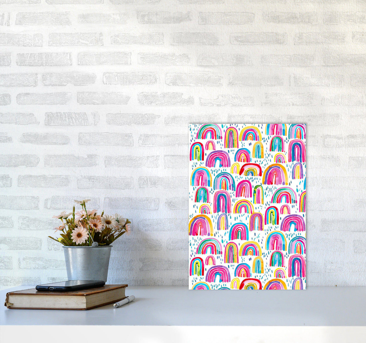 Niedliches Aquarell Regenbögen Abstract Art Print